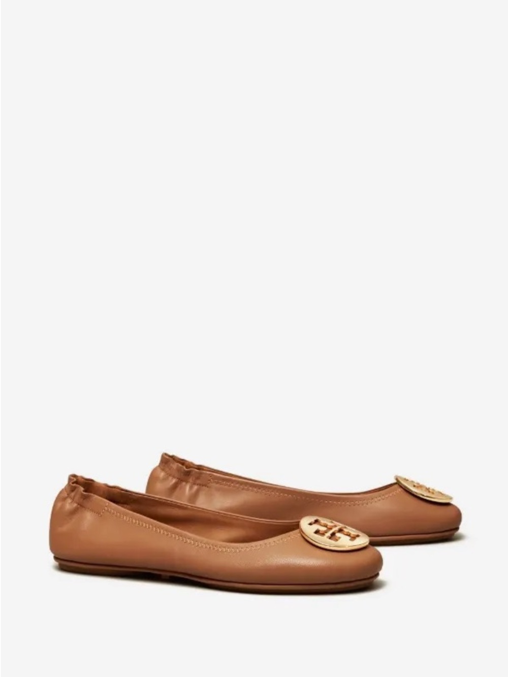 Tory Burch Minnie Brown Leather Logo Ballet Flats